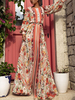 Maxikleid Rot Sommerkleider lang mit Print Langarm Damenmode maxi kleid und Rundkragen Chiffon für Sommer Kleider