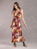 Maxikleid Rot Sommerkleider lang mit Print ärmellos Damenmode maxi kleid und Halter Polyester und verstellbarem Design und Falten für Sommer Kleider