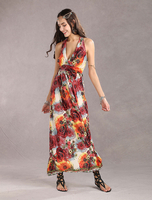 Maxikleid Rot Sommerkleider lang mit Print ärmellos Damenmode maxi kleid und Halter Polyester und verstellbarem Design und Falten für Sommer Kleider