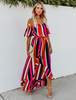 Maxikleid Rot Sommerkleider lang mit Streifen Kurzarm Damenmode maxi kleid und Carmenausschnitt Polyester und Split geknotet für Sommer Kleider