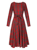 Maxikleid Rot Sommerkleider lang mit Tartan Check Langarm Damenmode maxi kleid und Rundkragen Vintage Kleider Polyester für Frühling Kleider