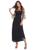 Maxikleid Schwarz Sommerkleider lang 3/4 Ärmel mit Rundkragen Damenmode maxi kleid Polyester und Stickereien für Sommer Kleider