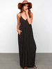 Maxikleid Schwarz Sommerkleider lang mit Polka-Tupfen ärmellos Damenmode maxi kleid und Trägern Chiffon und rückenfreiem Design und Taschen