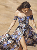 Maxikleid Schwarz Sommerkleider lang mit Print Kurzarm Damenmode trägerlos Polyester und figurbetonendem Design und Schlitz an der Front für Sommer