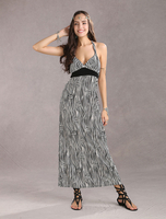 Maxikleid Schwarz Sommerkleider lang mit Print ärmellos Damenmode maxi kleid und Halter Viskose und rückenfreiem Design für Sommer Kleider