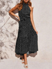Maxikleid Schwarz Sommerkleider lang mit Printmuster ärmellos Damenmode maxi kleid und Rundhalsausschnitt gemischten Baumwollen für Frühling Kleider