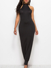 Maxikleid Schwarz Sommerkleider lang ärmellos mit Rundkragen Damenmode maxi kleid gemischten Baumwollen für Sommer Kleider