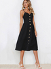 Maxikleid Schwarz Sommerkleider lang ärmellos mit Trägern Damenmode maxi kleid Polyester und Knöpfen für Sommer Kleider