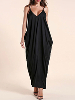 Maxikleid Schwarz Sommerkleider lang ärmellos V-Ausschnitt Damenmode maxi kleid Polyester mit schichtigem Design und Spaghettiträger für Sommer