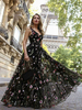 Maxikleid Schwarz Sommerkleider lang ärmellos V-Ausschnitt Damenmode maxi kleid Tüll mit tiefem Rückenausschnitt und Stickereien für Sommer Kleider
