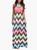 Maxikleid Schwarz Sommerkleider lang und Zickzack-Muster ärmellos Damenmode maxi kleid U-Halsausschnitt Bohemian Kleider gemischten Baumwollen
