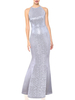 Maxikleid Silbrig Sommerkleider lang ärmellos mit Rundkragen Damenmode maxi kleid Polyester für Sommer Kleider