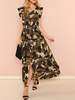 Maxikleid tarnfarbengrün Sommerkleider lang in Tarnfarbe ärmellos Damenmode maxi kleid V-Ausschnitt gemischten Baumwollen mit Knöpfen für Sommer