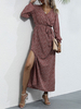 Maxikleid V-Ausschnitt Lange Ärmel Polyester Blumendruck Layered Burgund Bodenlanges Kleid