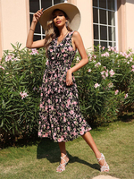 Maxikleid V-Ausschnitt Ärmelloses Polyester Klassisches bedrucktes langes Kleid