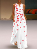 Maxikleid Weiß Sommerkleider lang mit Rundkragen Damenmode und Print für Sommer und Urlaub maxi kleid Polyester Kleider