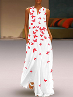 Maxikleid Weiß Sommerkleider lang mit Rundkragen Damenmode und Print für Sommer und Urlaub maxi kleid Polyester Kleider