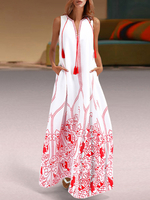 Maxikleid Weiß Sommerkleider lang mit Rundkragen Damenmode und Print für Sommer und Urlaub maxi kleid Polyester Kleider