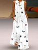 Maxikleid Weiß Sommerkleider lang mit Schmetterling Muster ärmellos Damenmode maxi kleid und Rundkragen Polyester und figurbetonendem Design
