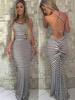 Maxikleid Weiß Sommerkleider lang mit Streifen ärmellos Damenmode maxi kleid und Trägern Spandex und rückenfreiem Design und Schnüren für Sommer