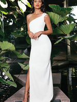 Maxikleid Weiß Sommerkleider lang ärmellos Einschulter Damenmode maxi kleid Polyester mit Split für Sommer Kleider