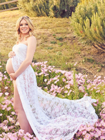 Maxikleid Weiß Sommerkleider lang ärmellos trägerlos Damenmode maxi kleid Spitze mit Schlitz an der Front für Sommer Kleider