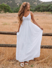 Maxikleid Weiß Sommerkleider lang ärmellos V-Ausschnitt Damenmode maxi kleid gemischten Baumwollen mit rückenfreiem Design und Spitzen für Sommer