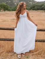 Maxikleid Weiß Sommerkleider lang ärmellos V-Ausschnitt Damenmode maxi kleid gemischten Baumwollen mit rückenfreiem Design und Spitzen für Sommer