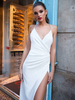Maxikleid Weiß Sommerkleider lang ärmellos V-Ausschnitt Damenmode maxi kleid Polyester mit rückenfreiem Design und Schlitz an der Front für Sommer