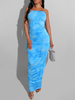 Maxikleider Blue Strapless Backless Tie Dye Sexy Kleid