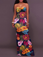 Maxikleider Blumendruck Trägerloses Stretchy Sexy Kleid