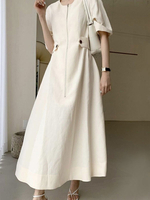 Maxikleider Ecru White Halbarm Kleid mit V-Ausschnitt aus Polyester; bodenlanges Kleid