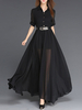 Maxikleider Halbe Ärmel Schwarzes Turndown-Halsband Chiffon Polyester bodenlanges Kleid