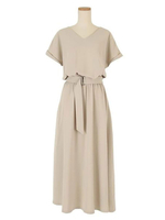 Maxikleider Hellbraunes Kurzarmkleid aus Polyester mit V-Ausschnitt und bodenlangem Sommerkleid