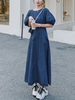 Maxikleider Kurzarm Blaues Juwelenhals Maxi Denim Bodenlanges Kleid