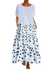 Maxikleider Kurzarm Blaues Juwelenhals Polyester Langes Kleid