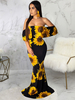 Maxikleider Kurzarm Gelb Blumendruck Bateau Neck Plissee Layered Polyester Bodenlanges Kleid