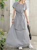 Maxikleider Kurzarm Licht Gery Jewel Neck Bows Polyester bodenlanges Kleid