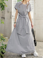 Maxikleider Kurzarm Licht Gery Jewel Neck Bows Polyester bodenlanges Kleid