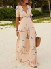 Maxikleider Kurzarm Nude Printed V-Ausschnitt Plissee Maxi Irregular Cotton Long Dress