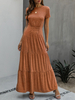 Maxikleider Kurzarm Oragnge Red Jewel Neck Baumwollmischung Langes Kleid