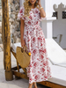 Maxikleider Kurzarm Pink Blumendruck Jewel Neck Chiffon Langes Kleid Sommerkleid