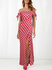 Maxikleider Kurzarm Rote Tupfen Bateau Neck Cotton Blend Bodenlanges Kleid