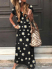 Maxikleider Kurzarm Schwarzes Polka Dot Maxikleid aus Polyester mit langem V-Ausschnitt