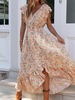 Maxikleider Kurzarm-Sommerkleid aus Chiffon mit V-Ausschnitt und Blumenmuster