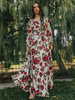 Maxikleider Langarm Aprikose V-Ausschnitt ChiffonSommer Langkleid