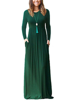 Maxikleider Langarm Dunkelgrün Juwelenhals Polyester Langes Kleid