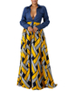 Maxikleider Langarm Gelbe Geometrische Umschlagkragen Knöpfe Maxi Polyester Bodenlanges Kleid