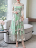 Maxikleider Langarm Kleid mit Blumenstickerei bodenlanges Kleid