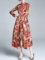 Maxikleider Langarm Kleid mit Leopardenmuster; Stehkragen; bodenlanges Kleid